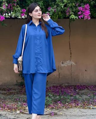 2 Pcs Women's Stitched Georgette Plain Shirt And Trouser