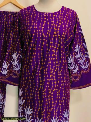 2 Pcs Women's Stitched Lawn Printed Suit