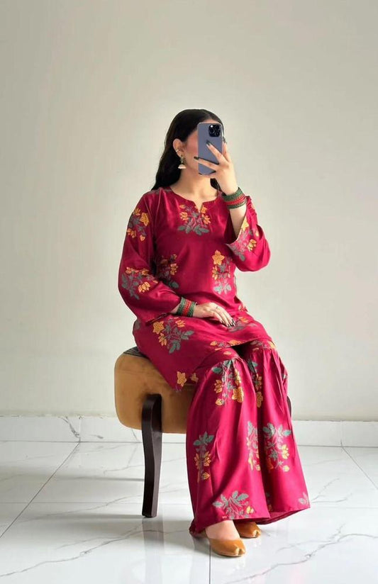 2 Pcs Women's Stitched Arabic Lawn Printed Shirt And Trouser