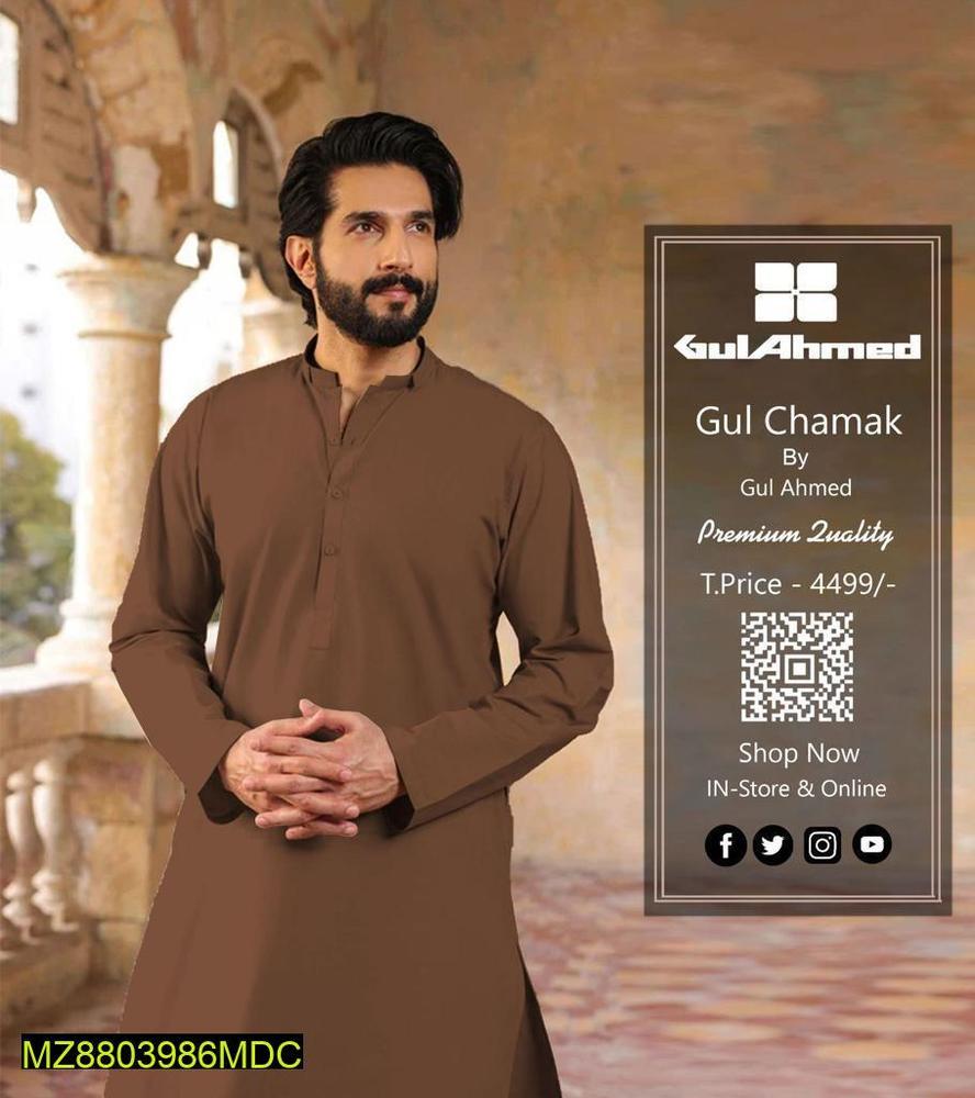 Men's Unstitched Chamak Cotton Plain Suit