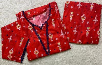 2 Pcs Women's Stitched Cotton Printed Shirt And Trouser