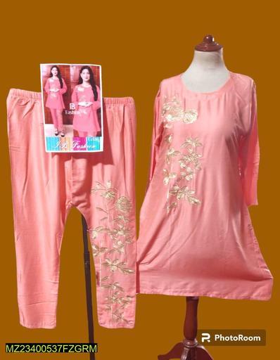 2 Pcs Women Stitched Linen Embroidered Suit