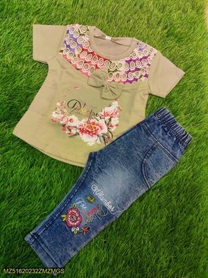 Baby Girl's Blended Shirt With Jeans Pent