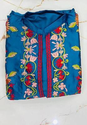 3 Pcs Women's Stitched Katan Silk Embroidered Gown Suit