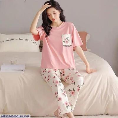 2 Pcs Women's Stitched Cotton Jersey Printed Night Suit