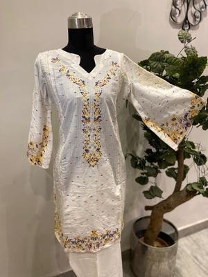 2 Pcs Women's Stitched Cotton Embroidered Shirt And Trouser