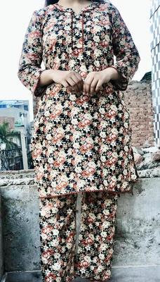 2 Pcs Women's Stitched Cotton Printed Shirt And Trouser