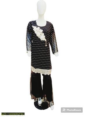 2 Pcs Women's Stitched Crinkle Chiffon Suit