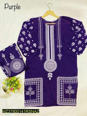 2 Pcs Women's Stitched Arabic Lawn Printed Suit