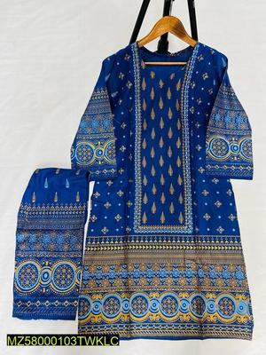 2 Pcs Women's Stitched Linen Printed Suit