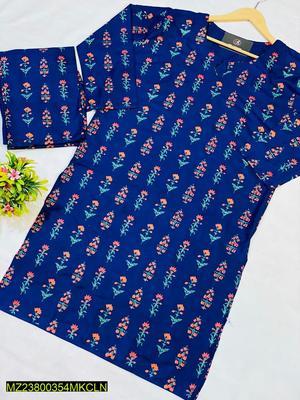 2 Pcs Women's Stitched Linen Printed Suit