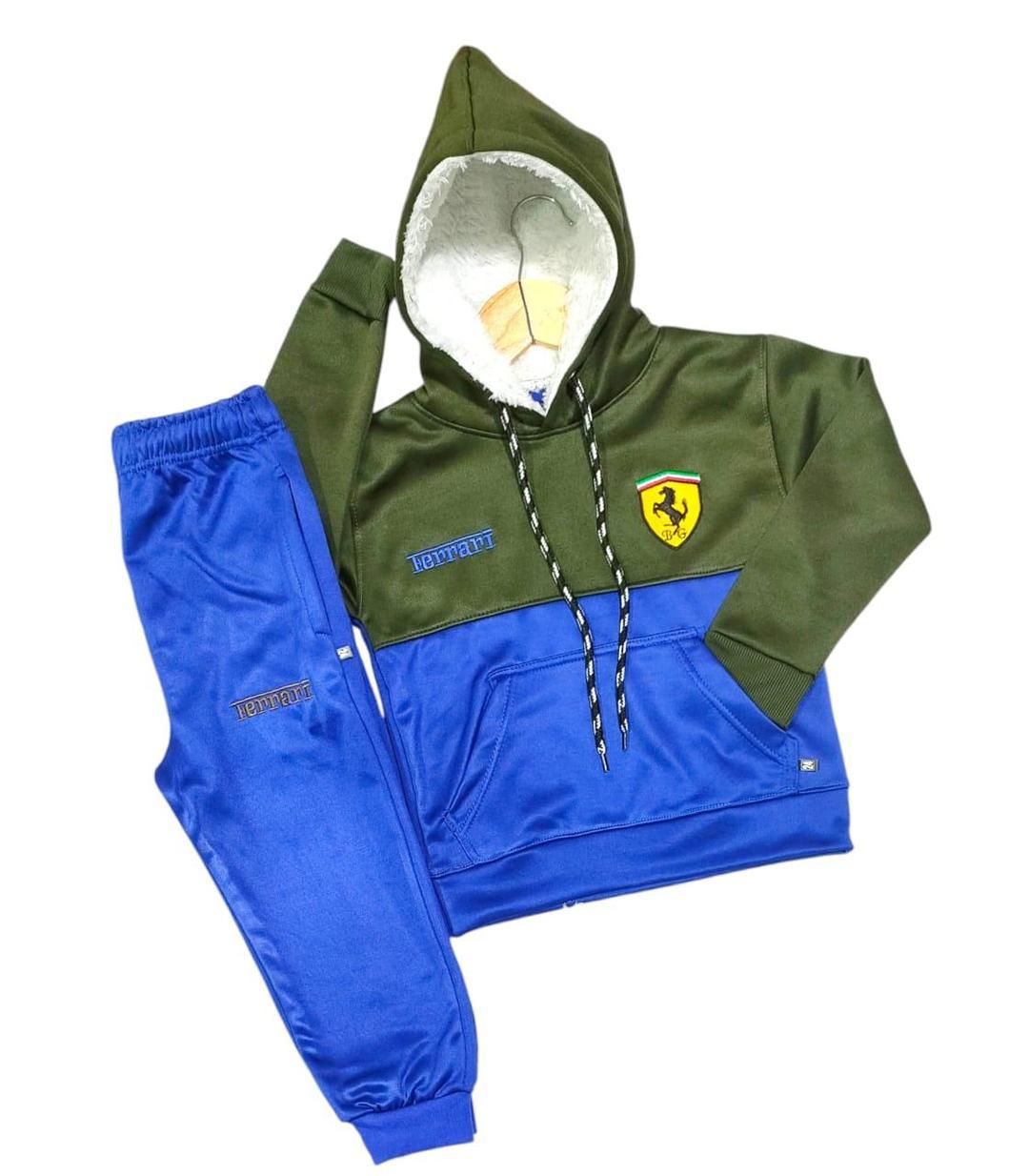 2 Pcs Boy's Polyester Printed Hoodie Tracksuit