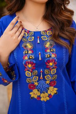 2 Pcs Women's Stitched Cotton Lawn Embroidered Shirt And Trouser