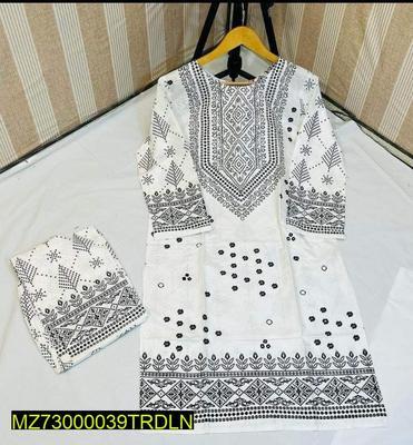 2 Pcs Women's Stitched Linen Printed Suit