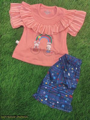 Baby Girl's Blended Shirt With Cotton Shorts