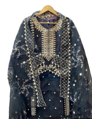 3 Pcs Women's Stitched Katan Silk Embroidered Suit