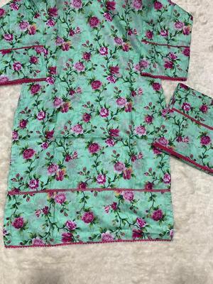 2 Pcs Women's Stitched Lawn Printed Shirt And Trouser