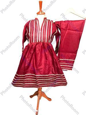 2 Pcs Women's Stitched Silk Plain Frock