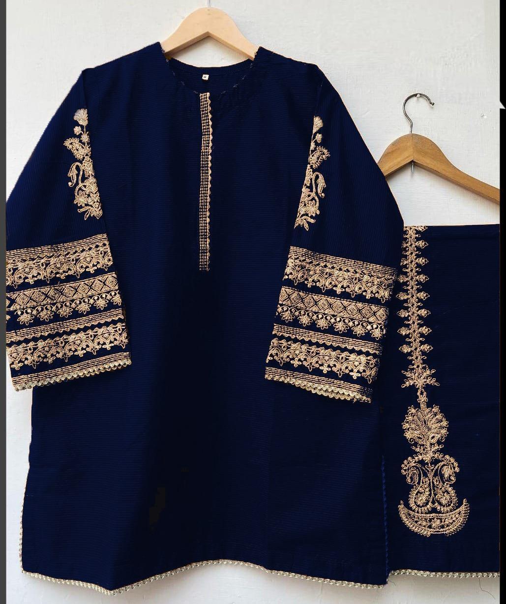 2 Pcs Women's Stitched Tilla Embroidery Suit