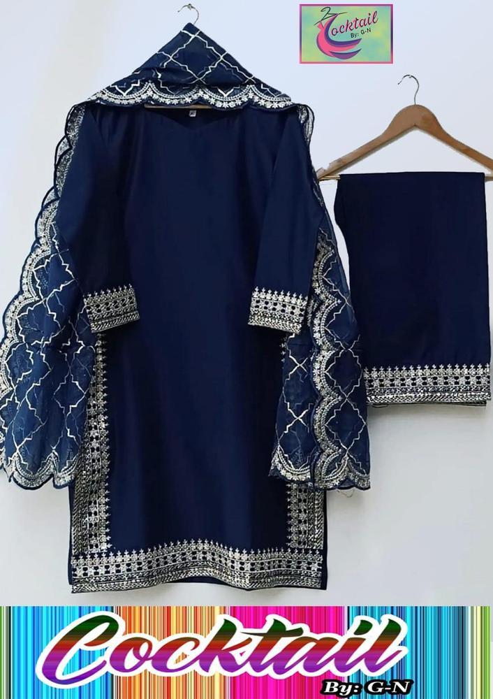 3 Pcs Women's Stitched Cotton Embroidered Suit