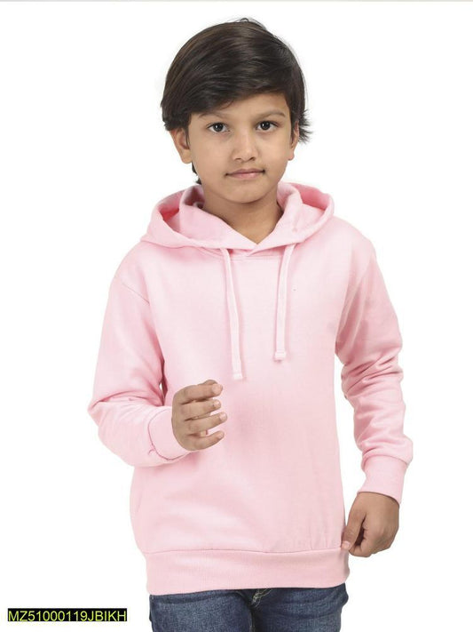 1 Pc Boy's Stitched Fleece Plain Hoodie, Pink