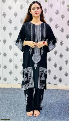 2 Pcs Women's Stitched Linen Printed Suit