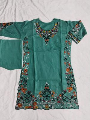 2 Pcs Women's Stitched Cotton Lawn Embroidered Shirt And Trouser