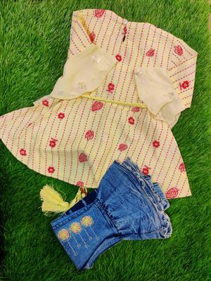 Girl's Cotton Embroidered Shirt And Trouser Set