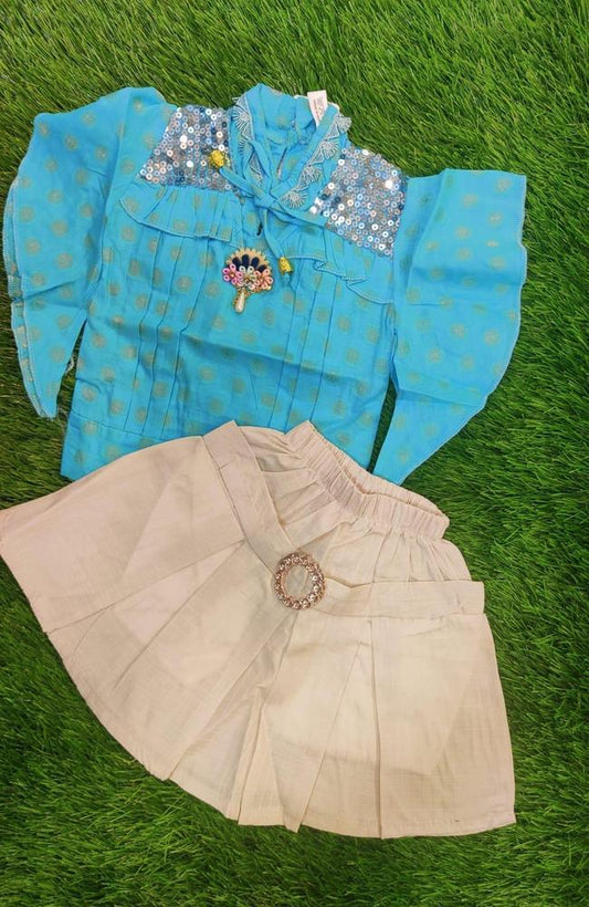 Baby Girl's Cotton Shirt With Skirt