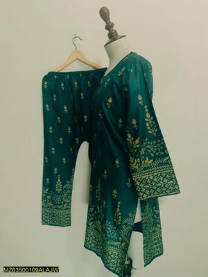 2 Pcs Women's Stitched Lawn Printed Suit