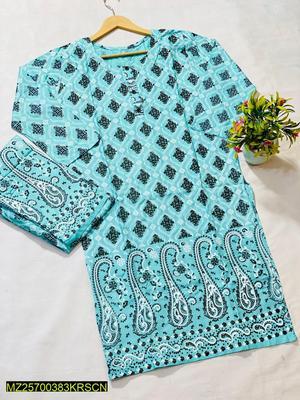 2 Pcs Women Stitched Lawn Printed Suit