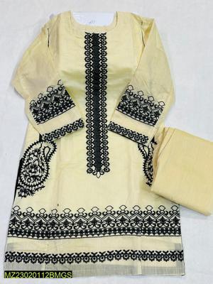 2 Pcs Women's Stitched Paper Cotton Embroidered Shirt And Trouser