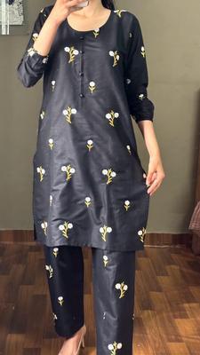 2 Pcs Women's Stitched Cotton Embroidered Shirt And Trouser