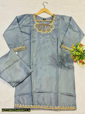 2 Pcs Women's Stitched Katan Silk Embroidered Suit