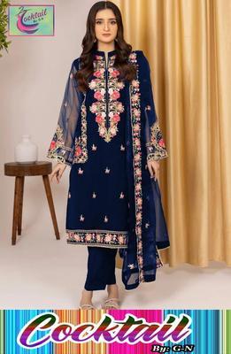 3 Pcs Women's Stitched Chiffon Embroidered Suit