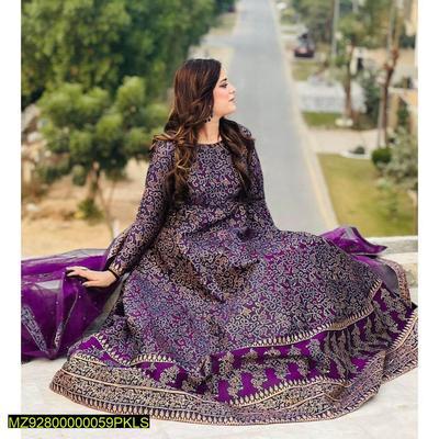 3 Pcs Women's Stitched Katan Silk Printed Suit