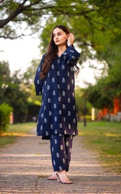 2 Pcs Women's Stitched Linen Printed Suit