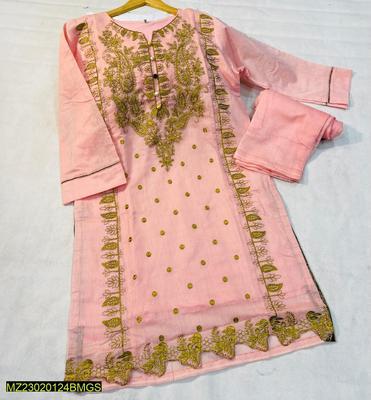 2 Pcs Women's Stitched Paper Cotton Embroidered Suit