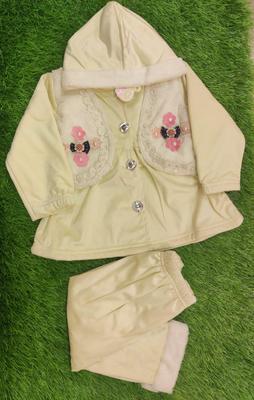 2 Pcs Girl's Velvet Printed Shirt And Trouser Suit