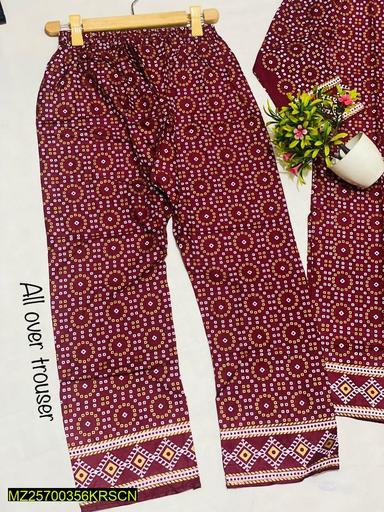 2 Pcs Women's Stitched Arabic Lawn Block Printed Suit