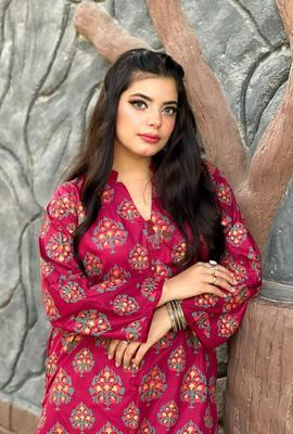 2 Pcs Women's Stitched Arabic Linen Printed Shirt And Trouser