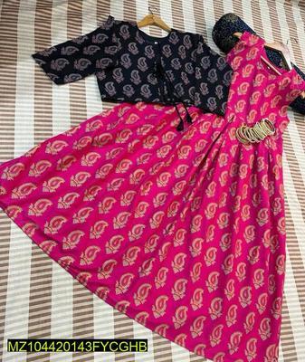 3 Pcs Women's Stitched Katan Silk Printed Frock