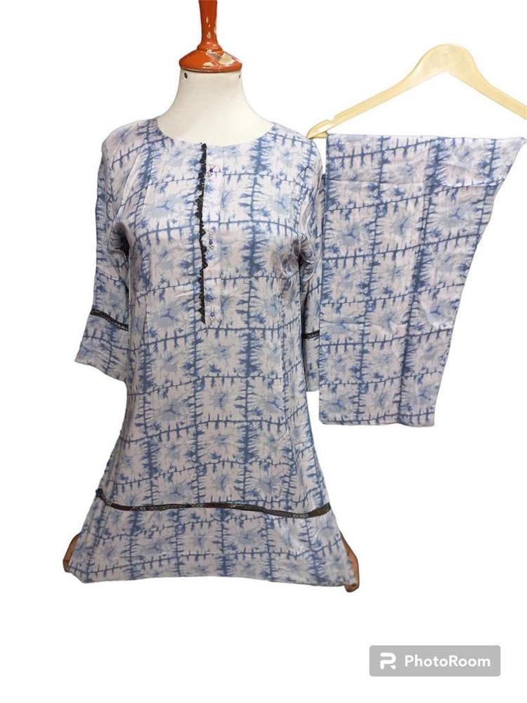 2 Pcs Women's Stitched Linen Printed Suit