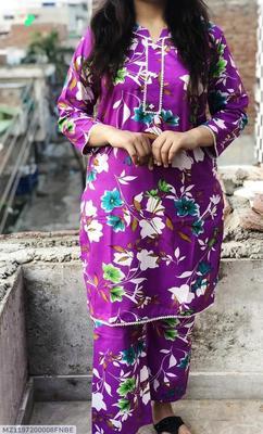 2 Pcs Women's Stitched Cotton Printed Shirt And Trouser