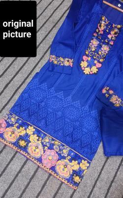 2 Pcs Women's Stitched Cotton Lawn Embroidered Shirt And Trouser