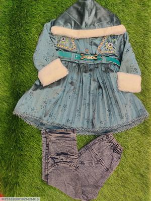 2 Pcs Girl's Velvet Printed Shirt And Trouser Suit