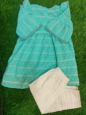 2 Pcs Girl's Cotton Lawn Embroidered Shirt And Trouser Suit