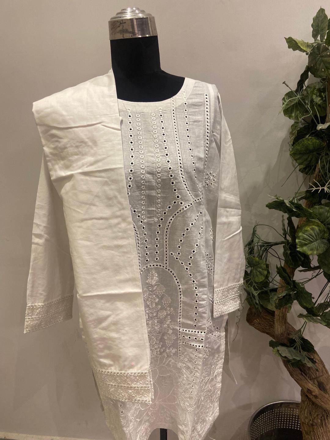 2 Pcs Women's Stitched Cotton Embroidered Shirt And Trouser