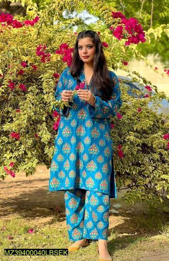 2 Pcs Linen Block Printed Suit