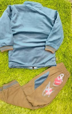 2 Pcs Kid's Stitched Velvet Printed Tracksuit